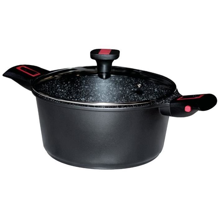 Faitout + couvercle + anses Granit Pro - D: 24 cm - noir