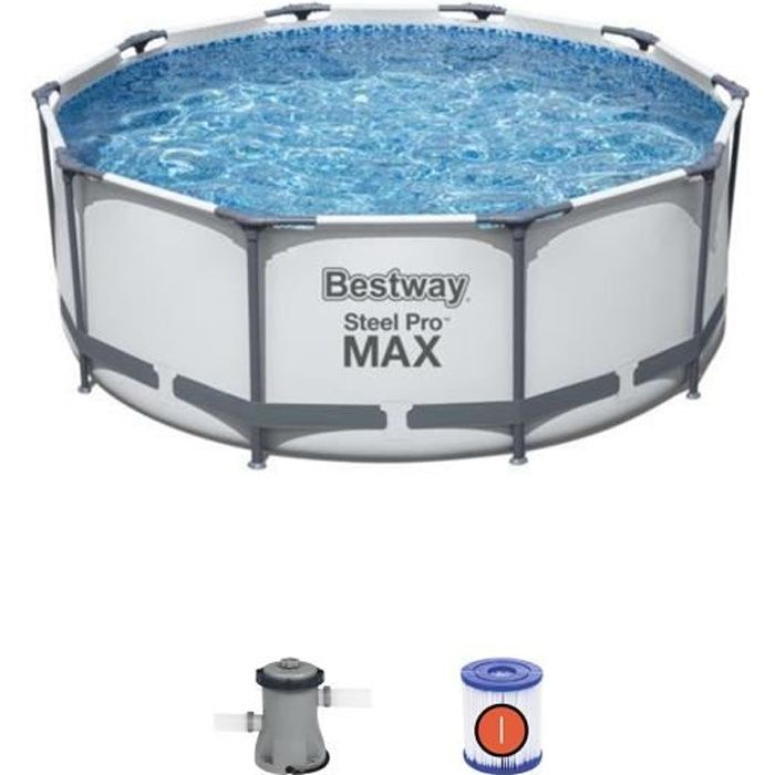 BESTWAY Piscine Hors-sol Tubulaire  Steel Pro Max - 305x100cm - &Eacute;purateur &agrave; Cartouche