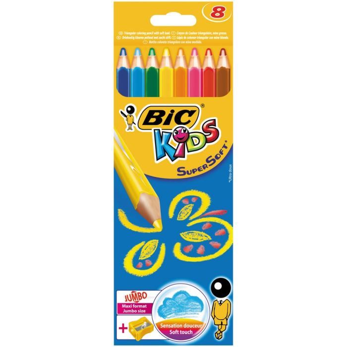 8 Crayons De Couleur Jumbo Multicolores - Mine 5mm - Pour Dessin Et Coloriage - Enfants Et Adultes