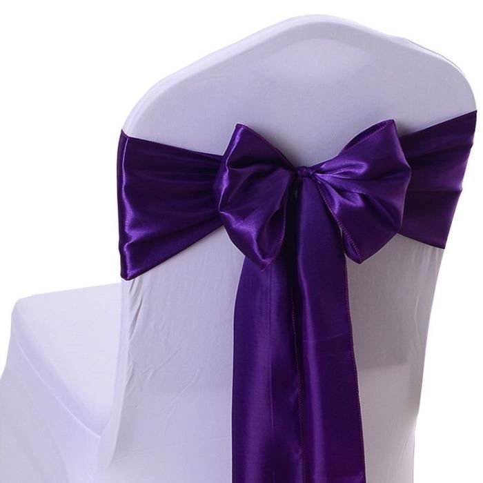 10Pcs Nœuds Ruban de Housse Chaise en Satin Décor Mariage Fête Anniversaire Violet Foncé