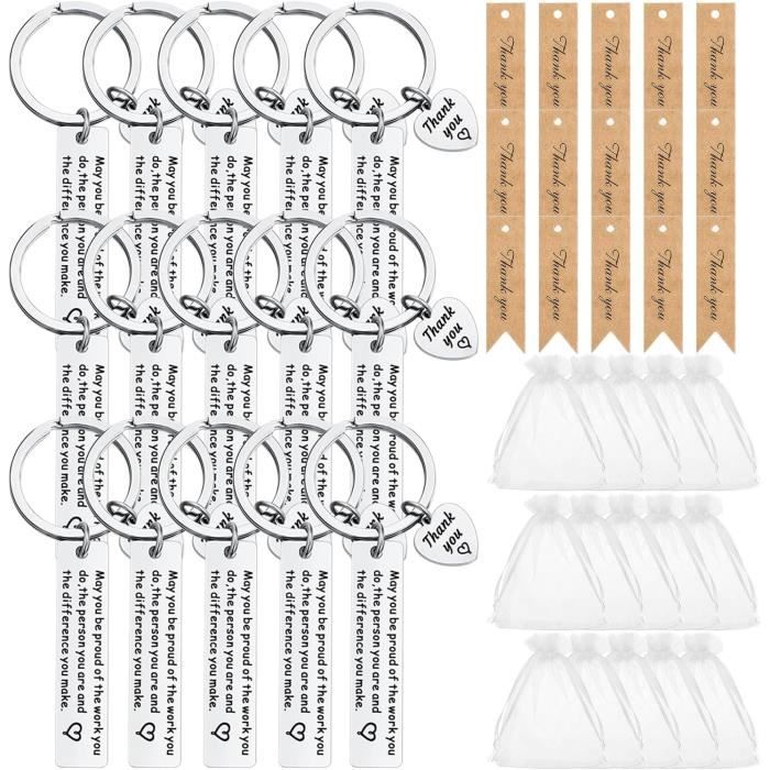 15 Pièces Porte Clé Personnalisé,Avec Sac En Organza Et Étiquettes En Papier Kraft,Cadeau De