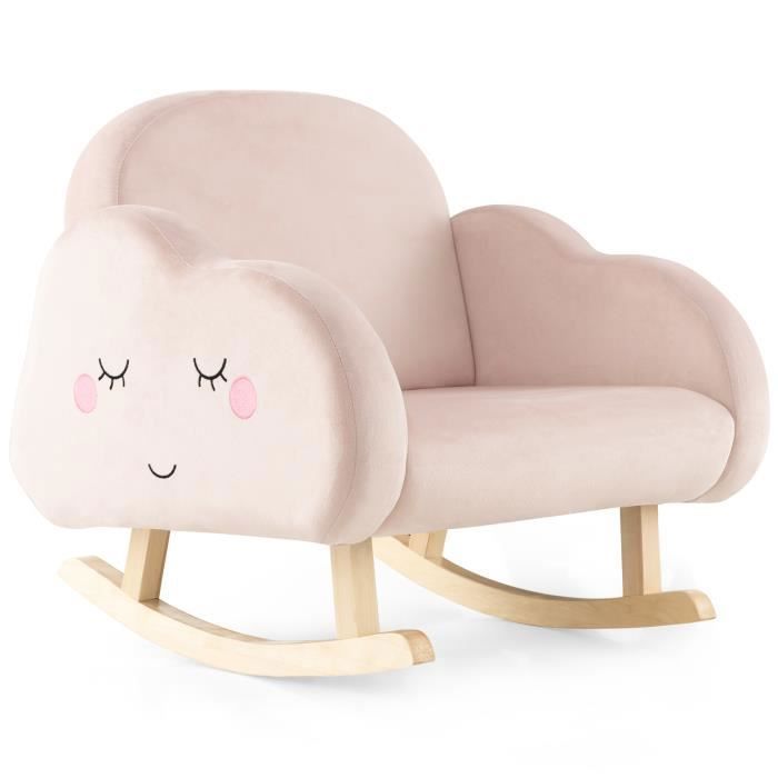 COSTWAY Fauteuil à Bascule pour Enfants Canapé Chaise avec Cadre en Bois Massif Tissu Velours Rose COSTWAY Fauteuil à Bascule pour Enfants Canapé Chaise avec Cadre en Bois Massif Tissu Velours Rose