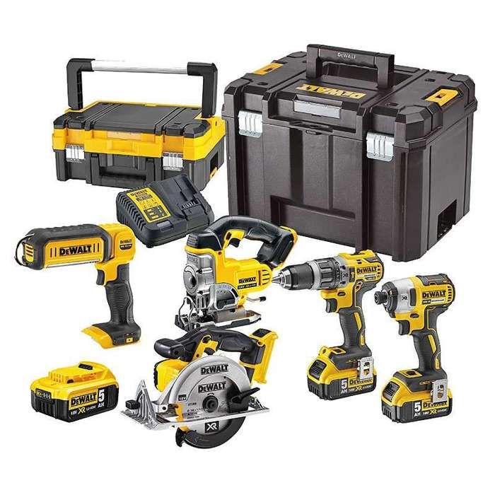 DeWALT Kit 5 outils 18 Volts Perceuse visseuse + visseuse à chocs + scie sauteuse + scie circulaire DCS391 + Lampe Dewalt DCK551 - vue 2