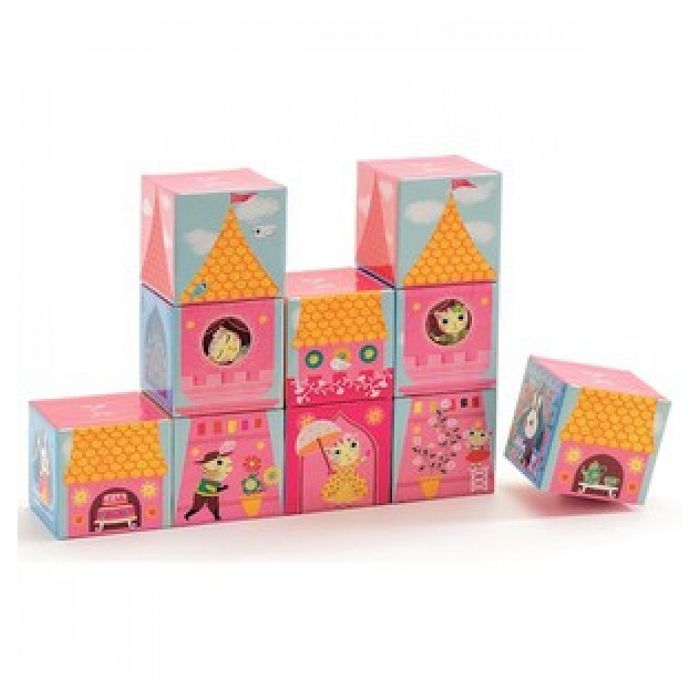 Puzzle 10 cubes - DJECO - Château de princesse - 10 cubes illustrés - À partir de 3 ans - Thème fantastique