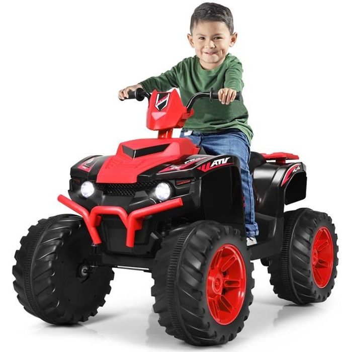 DREAMADE  Quad &Eacute;lectrique pour Enfant 3-7 Ans avec Phare et Klaxon Musique Voiture &Eacute;lectrique 12 V 2 Vitesses Charge 35 KG Rouge 