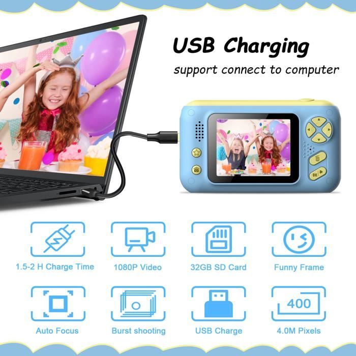 MINIBEAR Appareil Photo Enfant Instantanée 40MP Avec Papier D