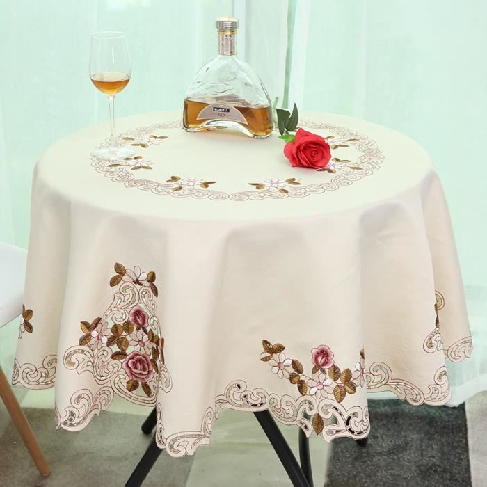 CHEMIN DE TABLE BRODE SUR POLYESTER BLANC CASSE OVALE 50cm x 150