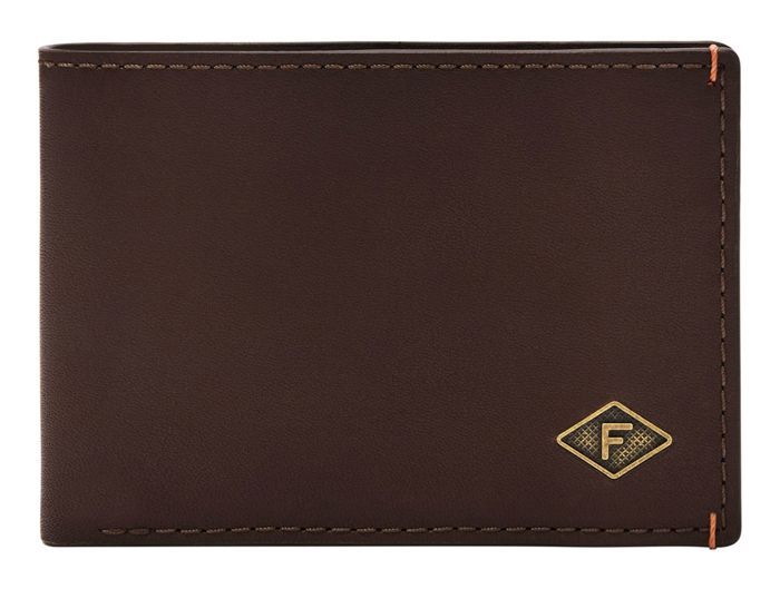 Portefeuille Bifold FOSSIL Palmer - Cuir Marron Foncé - Motif Floral - Neuf Avec étiquettes