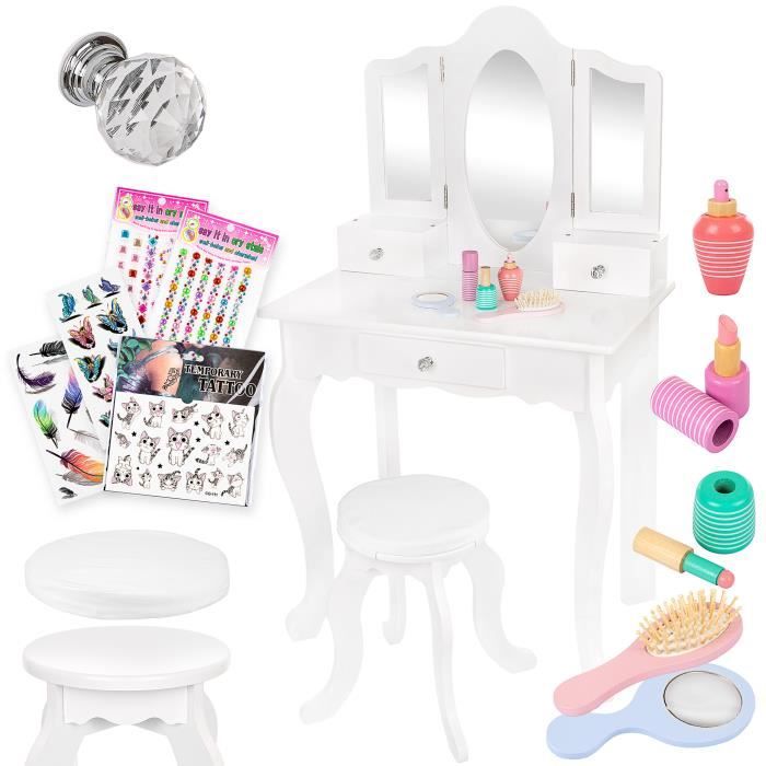 Kinderplay Grande Coiffeuse avec Miroir et Tabouret pour Filles - Table de Toilette avec Accessoires GS3302