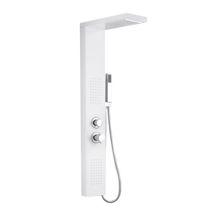 HENGMEI Panneau de douche, Système de douche en acier inoxydable brossé,Avec douche à effet pluie,massage,cascade(blanc)