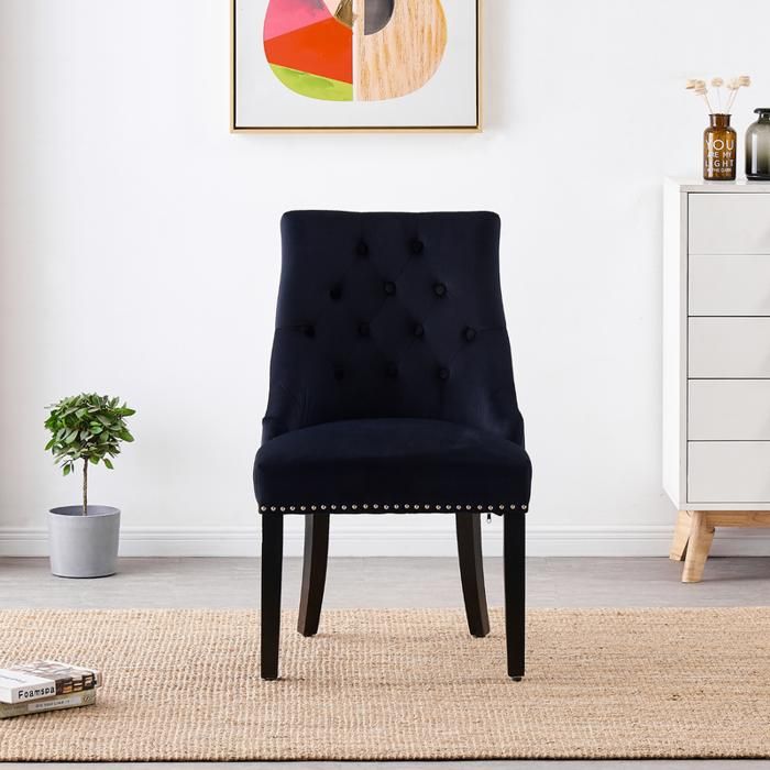 Windsor - Chaise Capitonnée en Velours Noir - Style ...