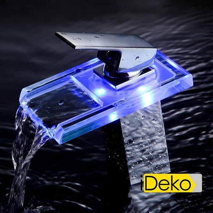 IDeko® Robinet Mitigeur cascade en verre LED 3 couleur