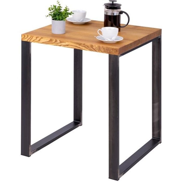 lamo manufaktur table haute de cuisine - mange debout - table de bar - 60x60x76 cm - acier brut - modèle modern - frêne rustique
