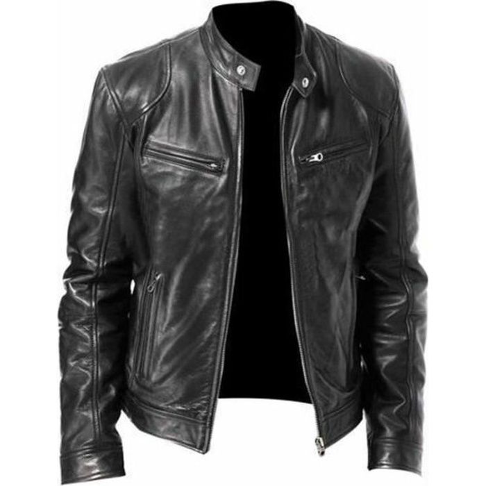 Taille M-XXXL Hommes Vestes Col Slim moto en cuir synthétique Veste Manteau Outwear