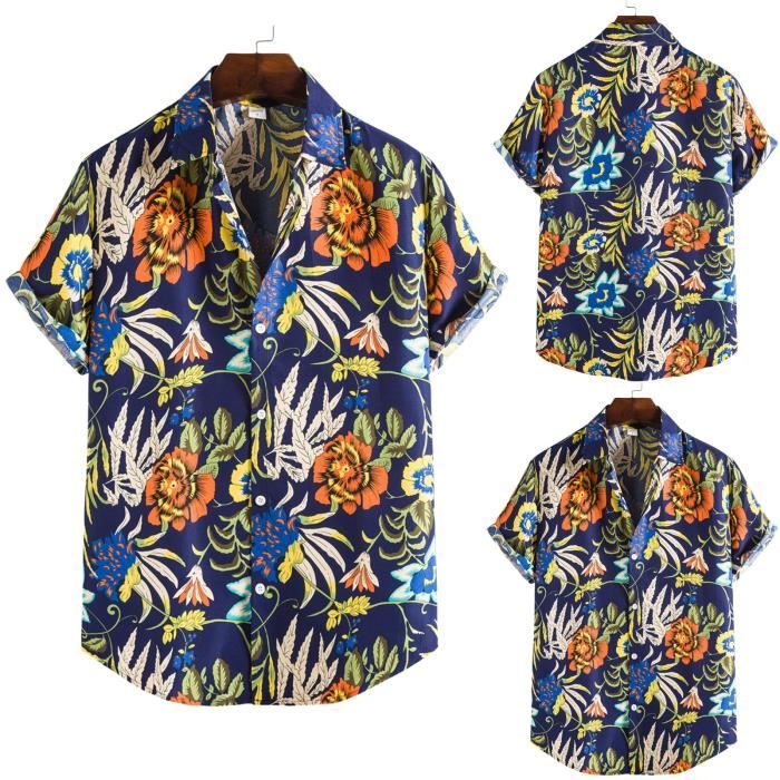 Chemise Hawaïenne Imprimé Homme Manches Courtes Chemisette Fashion de