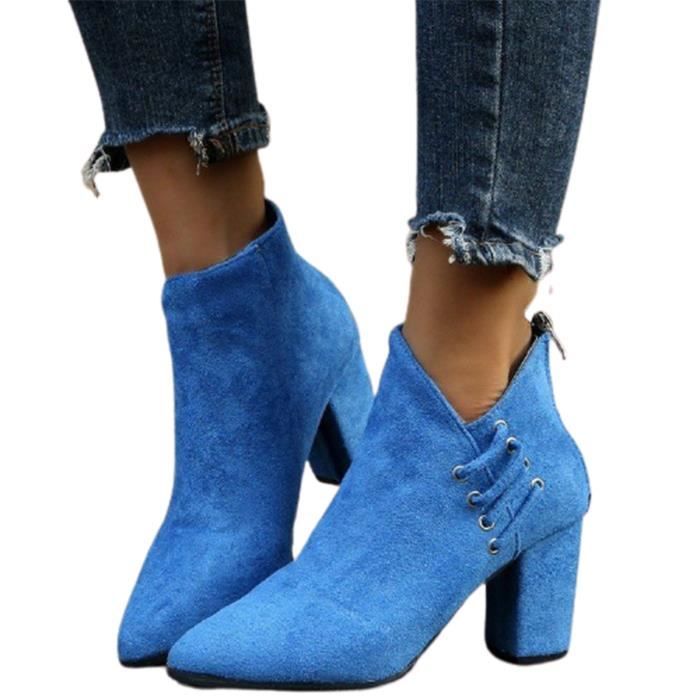 Bottes Femme Hautes En Daim Synthétique - Talon Aiguille Très Haut (11cm) Avec Plateau (3cm) - Neufves Sous Emballage, Modèle SQ1616