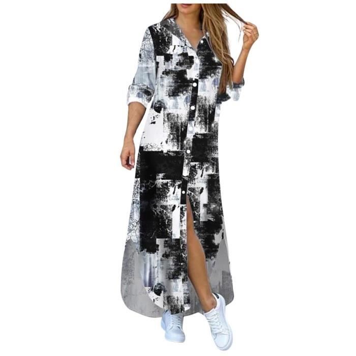 Robe Femme EShakti Noir Et Marron Taille 10 - Manches Longues, Ligne A, Poches, Midi Fluide
