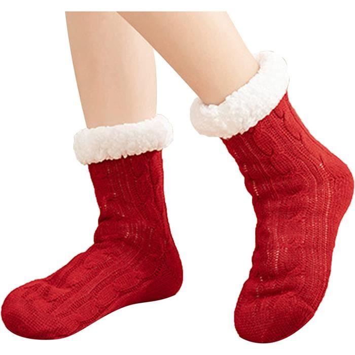 Hiver femmes chaussette douce chaussettes antidérapantes pour femmes doux  chaud épaissi maison pantoufle chaussettes mignon chaud Rouge - Cdiscount  Chaussures