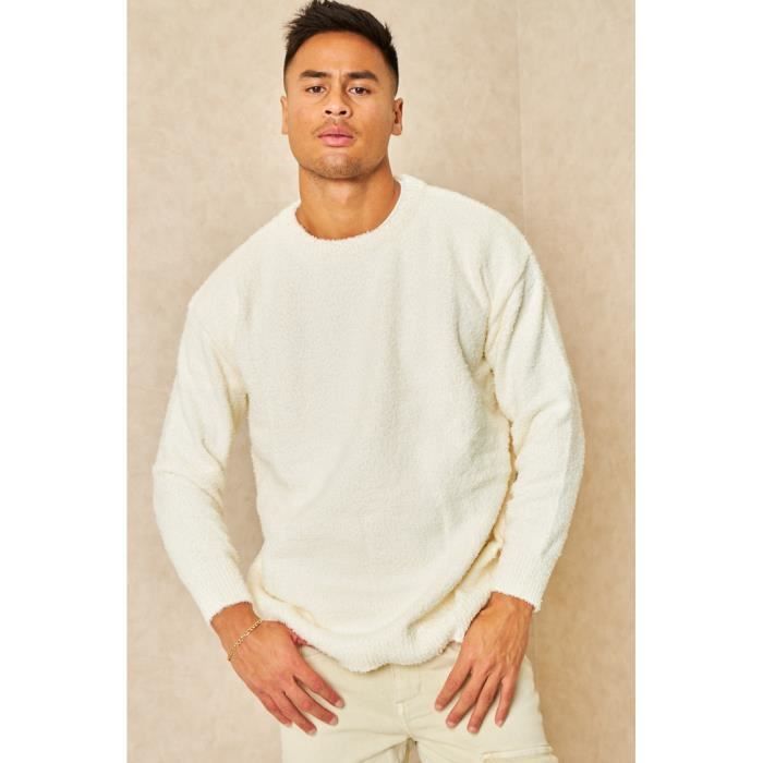 Pull blanc cass?� effet duveteux Blanc - Cdiscount Pr??t-?�-Porter