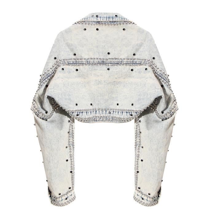 Blouson En Jean D'été Pour Femme ORANDESIGNE - Veste Courte Délavée à Manches 3/4 - Style Rétro Avec Poches - Idéal Printemps/été - 9