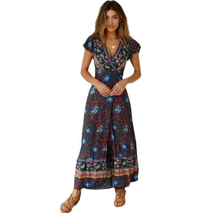 Robe Kaftan Tie-dye Noir Et Marron - Taille XL, Col V, Manches Courtes, Faite Main En Inde