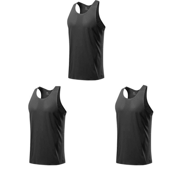Lot 3 Débardeurs Homme Sans Manches – Respirants & Évacuant L’Humidité – Fitness, Muscu, Sport – Noir/Gris/Blanc L