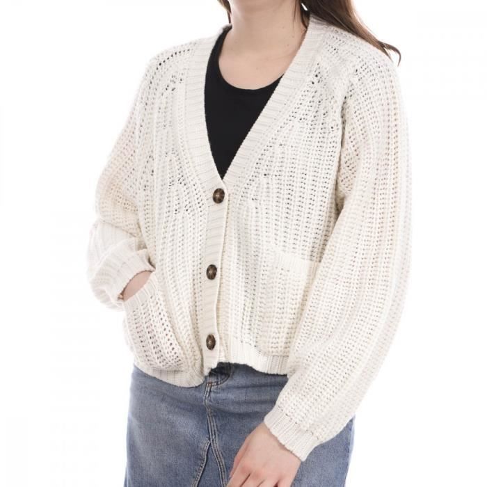 Gilet Écru femme Teddy Smith Brynn Col V Manches longues