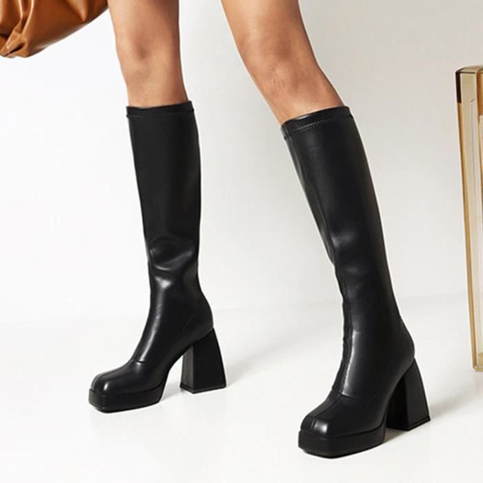 DREAM PAIRS Bottines Mi-Mollet Femme Avec Fermeture Éclair Et Lacets - Bottes Mode Confortables DMB214-E