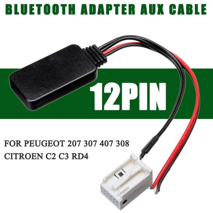 Câble Bluetooth AUX-IN Adaptateur audio stéréo 12 broches avec microphone  pour Peugeot 207 307 407 308 - Cdiscount Informatique