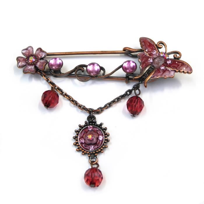 Broche épingle à nourrice 8cm avec pendentifs - rose - RC004654