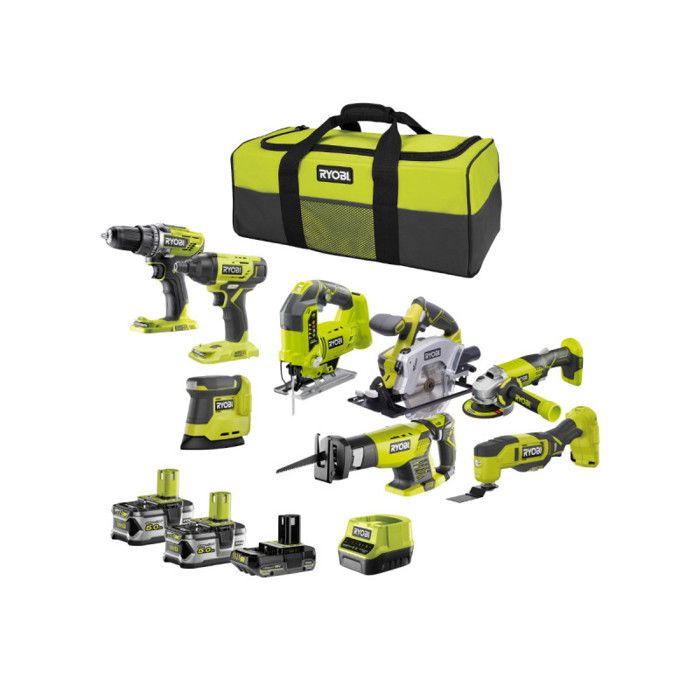 Pack RYOBI Combo 8 outils - 2 batteries 5.0Ah et 1 batterie 2.0Ah - 1 chargeur - R18CK8-3552T