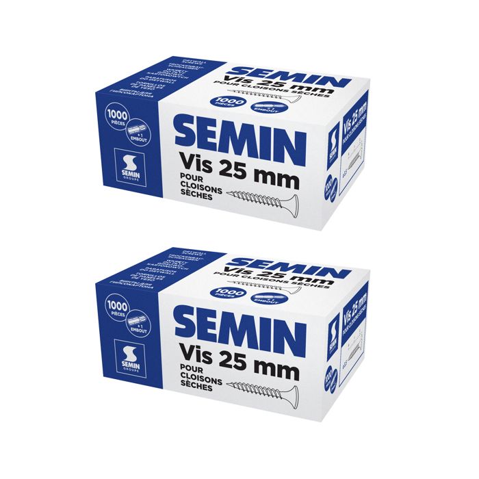 Lot de 2 x 1000 vis auto perceuse Semin pour la fixation des plaques de plâtre sur lossature - intérieur - 25 mm x 3.5 mm