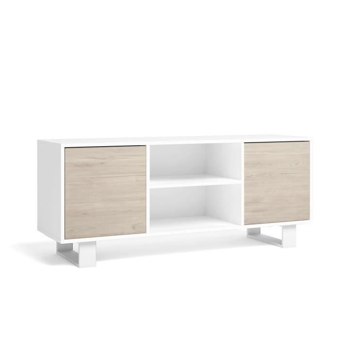 Meuble TV 140 salon WIND couleur Blanc-Chêne 137x40x57cm RF1023 Meuble TV 140 salon WIND couleur Blanc-Chêne 137x40x57cm RF1023