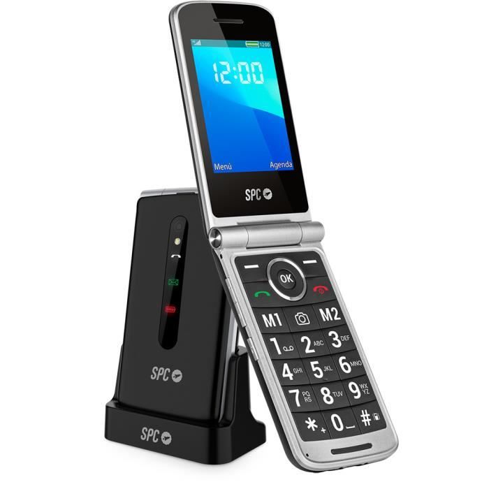 SPC Prince 4G – Téléphone portable à clapet pour seniors, grandes touches, bouton SOS, socle de charge et USB-C - Noir