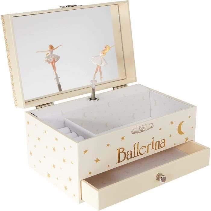 TROUSSELIER Boîte à Bijoux Musicale Alice Au Pays Des Merveilles – Musique Moon River – Gris – Cadeau Fille Dès La Naissance