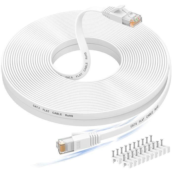 Câble Ethernet Cat6 Plat 20m RJ45 Haut Débit - Réseau Gigabit Internet