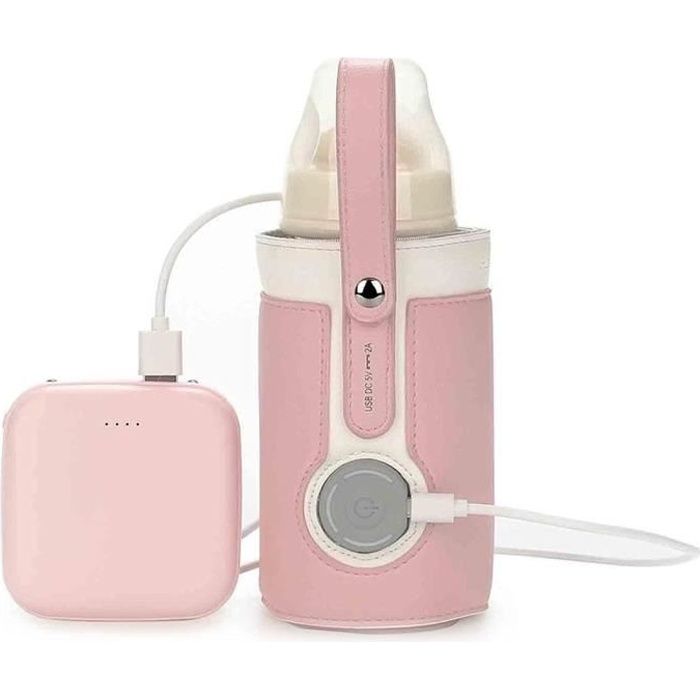 Sac chauffe-biberon USB en cuir portable réglable à 3 températures thermostat chauffe-lait pour bébé maison / voiture -Rose