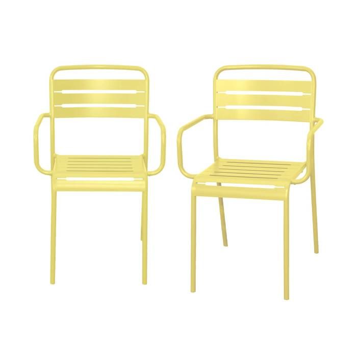 Lot de 2 fauteuils de jardin acier. 2 places. jaune. Amelia. L50.4 X P53 X H79.5cm Lot de 2 fauteuils de jardin acier. 2 places. jaune. Amelia. L50.4 X P53 X H79.5cm