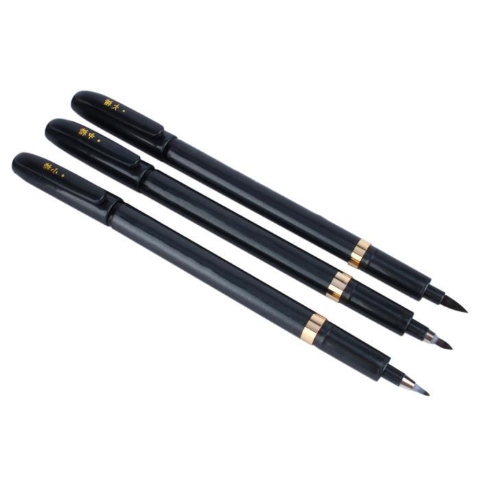 Pack De 3 Stylos Calligraphie Chinoise - Tailles L/M/S, Encre Noire, Pour Débutants - 6