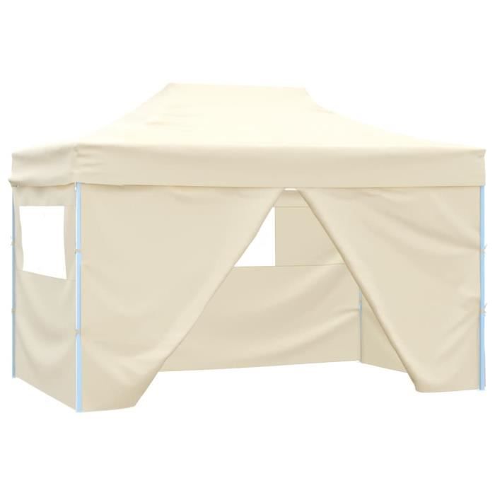 BESTTente barnum robuste - Tente pliable avec 4 parois - latéraux 3 x 45 m Blanc crème FR21768