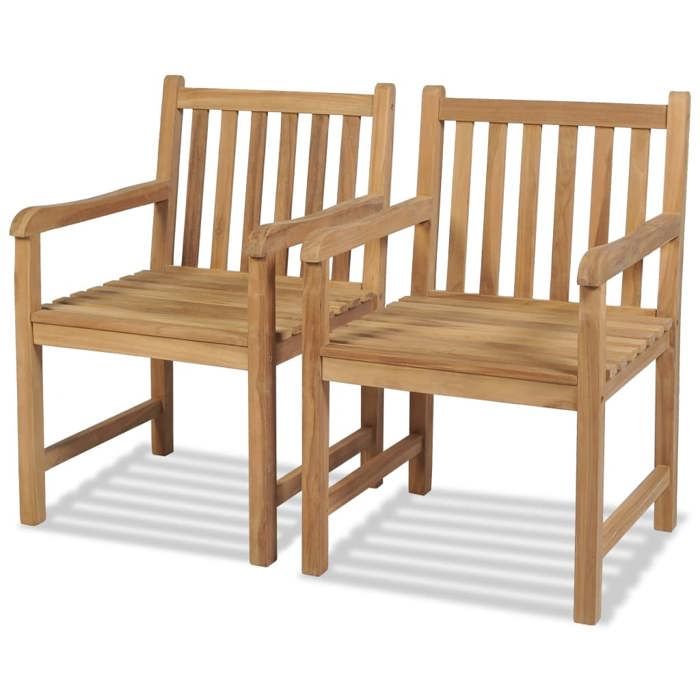 vidaXL Chaises d'extérieur lot de 2 Bois de teck solide - vue 2