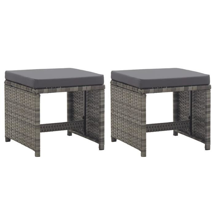 vidaXL Tabourets de jardin lot de 2 coussins Résine tressée - vue 2