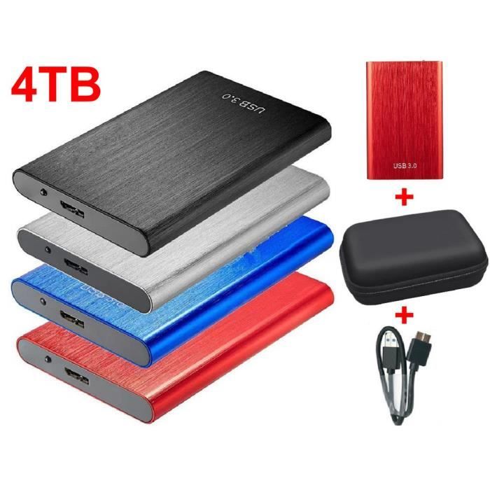 Disque Dur Externe HDD 2.5" USB 3.0 SATA Portable Stockage 4TB 4To Rouge Métal avec Sac Étui de