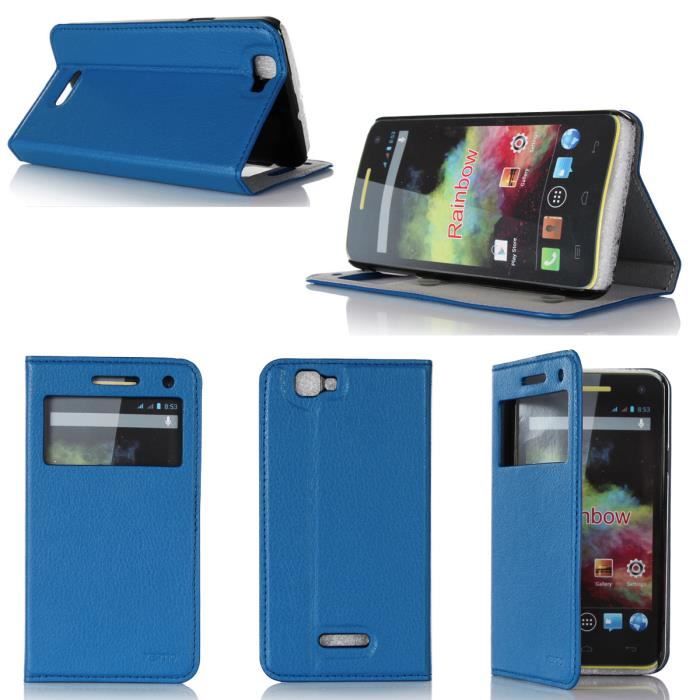 Housse Wiko Y51, Noir Couleur Cuir Slim Étui à Rabat Integral