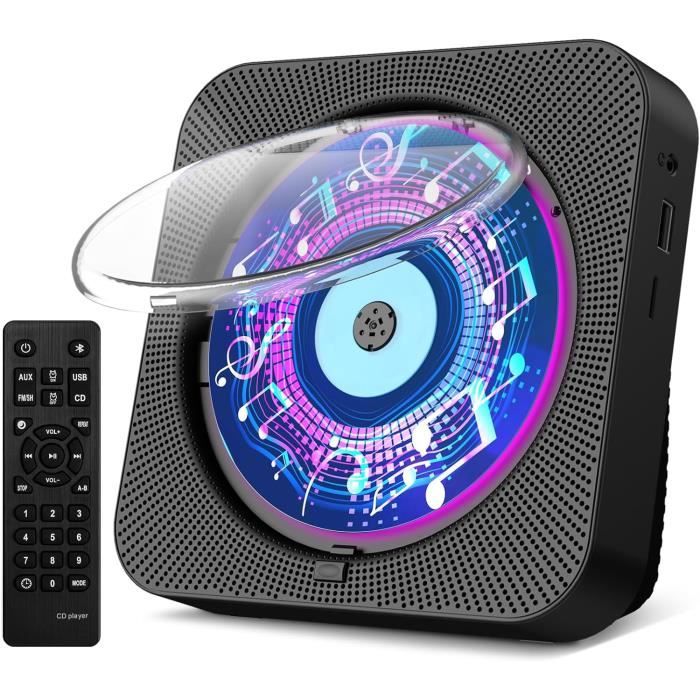 Lecteur CD Bluetooth, Lecteur CD Mural Haut-parleurs HiFi Intégrés, Home Audio Boombox Radio FM Lecteur de Musique MP3, Noir
