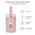 Sac chauffe-biberon USB en cuir portable réglable à 3 températures thermostat chauffe-lait pour bébé maison / voiture -Rose-1