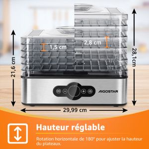 Déshydrateur BioChef Tanami 6 Plateaux - Inox - Température Réglable 35°C à 70°C - Pour Fruits, Légumes, Herbes