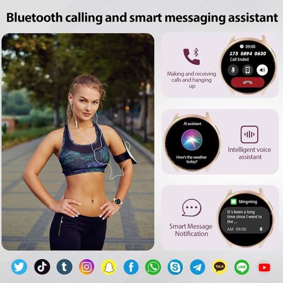 Montre Connectée Femme 2025 1.27" TFT – Appel Bluetooth, SIRI, HRV, 120+ Sports, IP68, Argenté Élégant