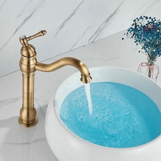 FWZZQ Robinet Lavabo Laiton Antique - Mitigeur Mono Bec Haut 360°