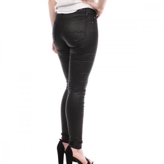 Pantalon noir shop enduit femme